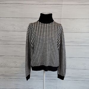 Evan-Picone Black and White Houndstooth Turtleneck Sweater Womens Size M
